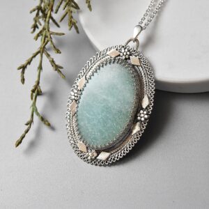 Handmade Light Blue Mohave Amazonite Ellipse Pendant