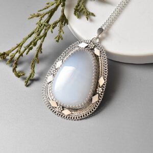 Handmade Light Blue Mohave Pear Chalcedony Pendant