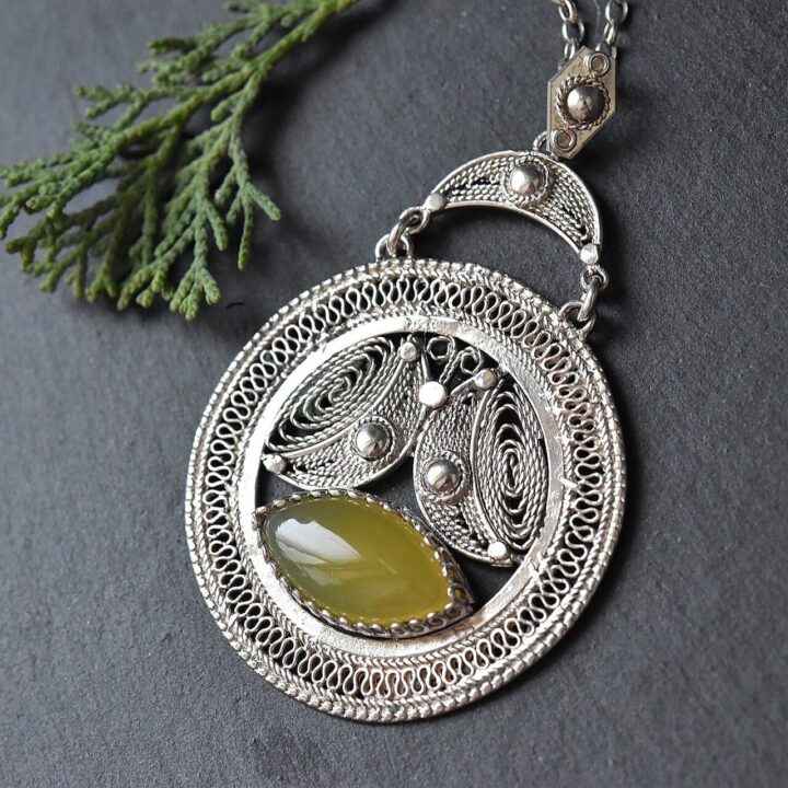 Yellow Chalcedony Marquise Cabochon Pendant