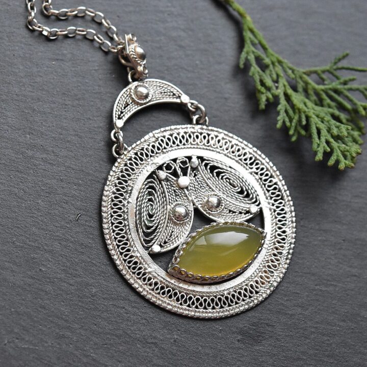 Yellow Chalcedony Marquise Cabochon Pendant - Image 2