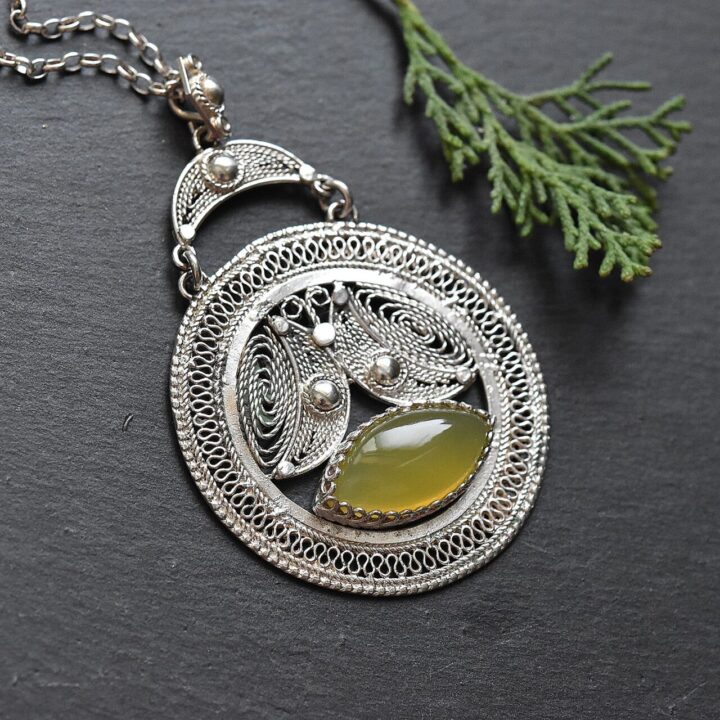 Yellow Chalcedony Marquise Cabochon Pendant - Image 3