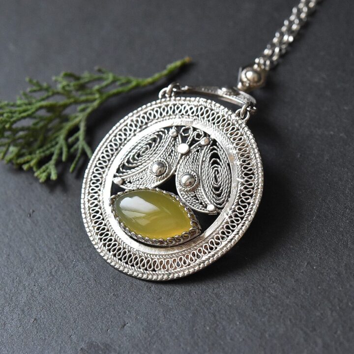 Yellow Chalcedony Marquise Cabochon Pendant - Image 5