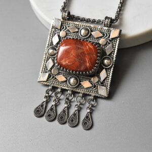 Red Antique Mohave Jasper Rectangular Pendant | Handmade Sterling Silver Necklace