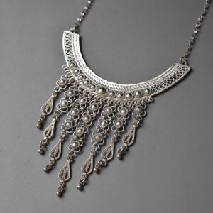 Antique Moon & Teardrop Filigree Mohave Silver Necklace – Unique Handmade