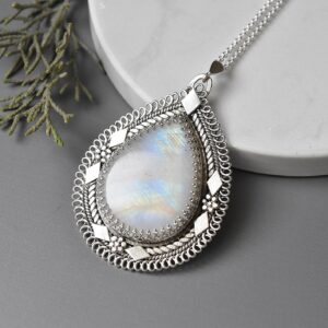 Handmade White Antique Mohave Pear Moonstone Pendant